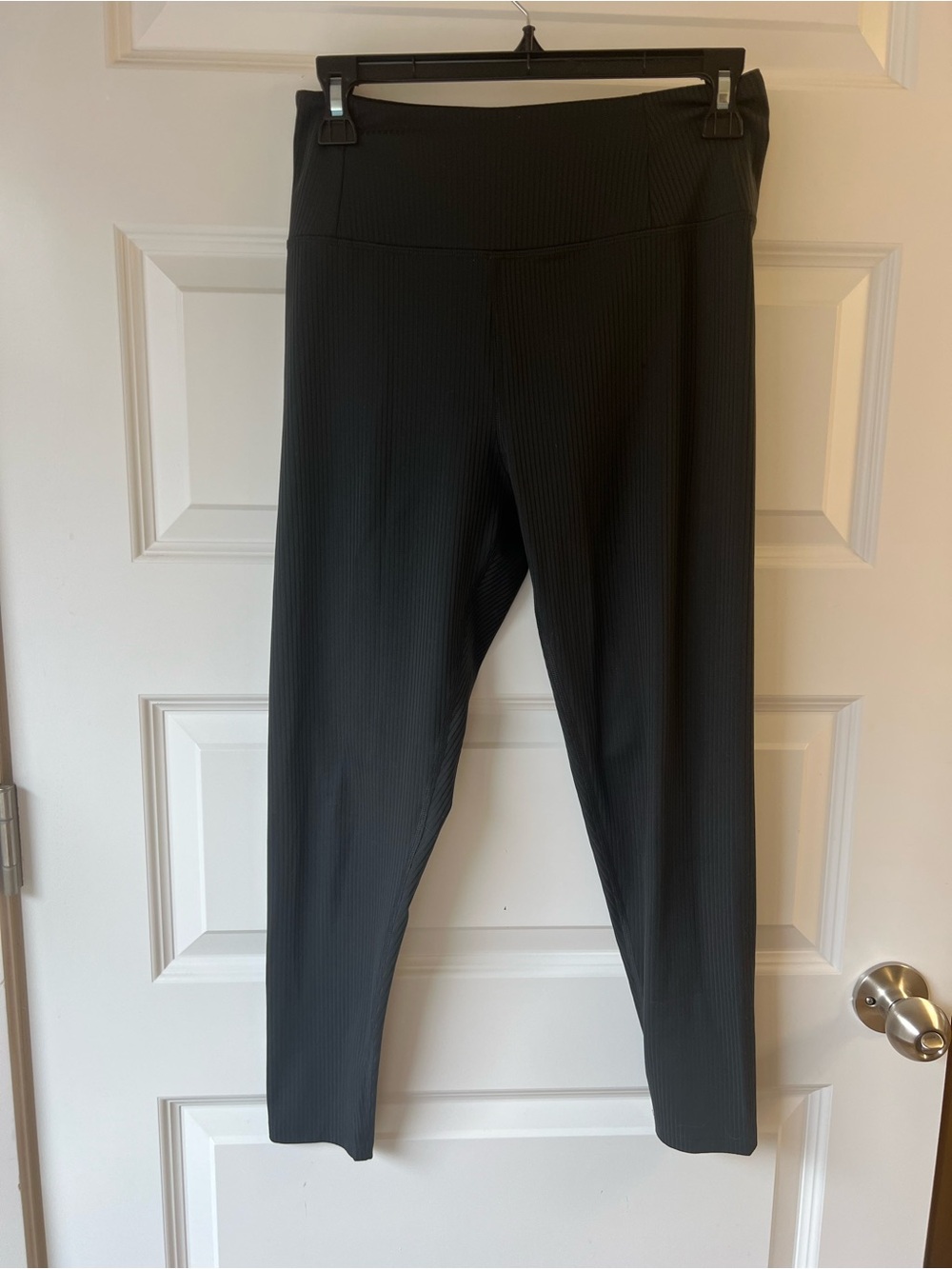 girlfriend collective Black Ribbed Leggings with White Logo